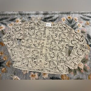 Express Vintage Y2K Hand floral Knit Crochet Sweater Cardigan Size XS